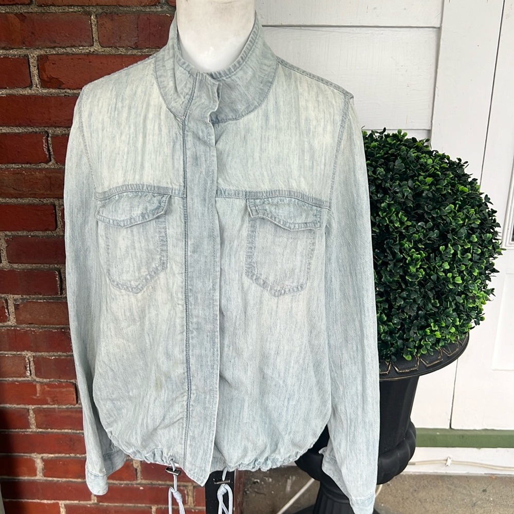 Chico's Light Blue Chambray Linen Blend Jacket